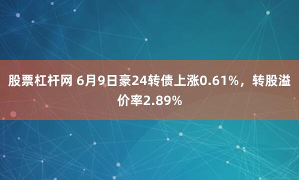 股票杠杆网 6月9日豪24转债上涨0.61%，转股溢价率2.89%