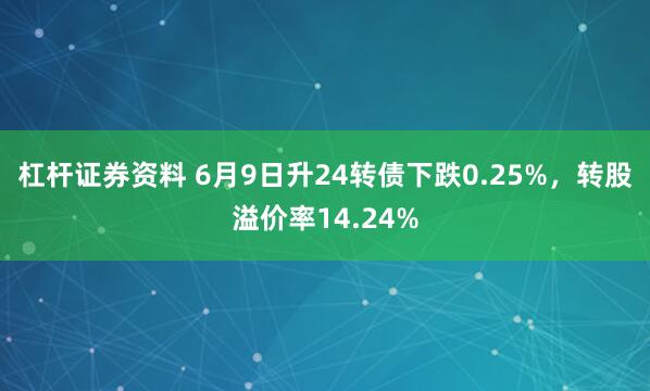杠杆证券资料 6月9日升24转债下跌0.25%，转股溢价率14.24%